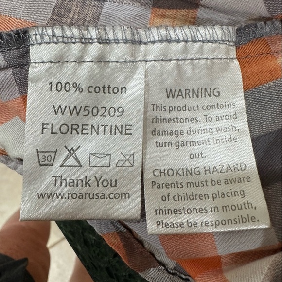 FINAL SALE Roar Orange Plaid Embroidered Button Front 3/4 Sleeve Top XL - Picture 11 of 13